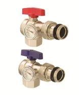 Angle Isolation Valve 1" With Thermometer - Red Handle