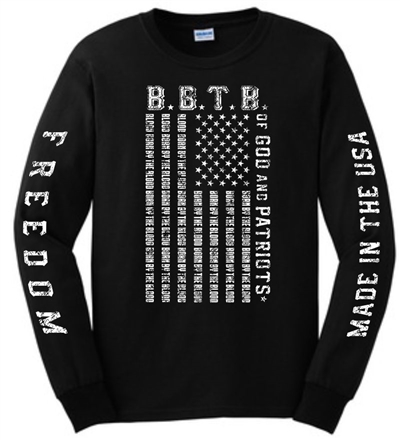 Born By The Blood Of God and Patriots Flag Long Sleeve T-Shirt in Black