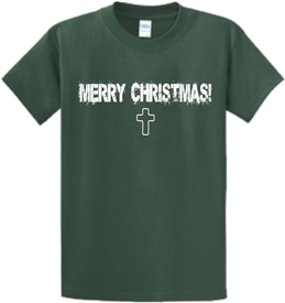 Merry Christmas Cross Mens T-Shirt Green