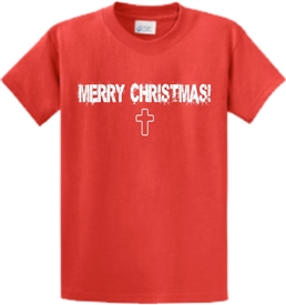 Merry Christmas Cross Mens T-Shirt Red