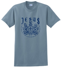 Jesus King of Kings Lord of Lords Christian T-Shirt in Stone Blue