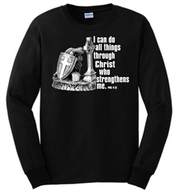 I Can Do All Things Through Christ Warrior Long Sleeve Christian T-Shirt in Black