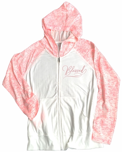 Blessed Women's Raglan Sleeve Jersey Zip Hoodie Pink