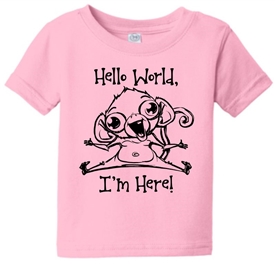 Hello World I'm Here Monkey Toddler Infant T-Shirt Pink