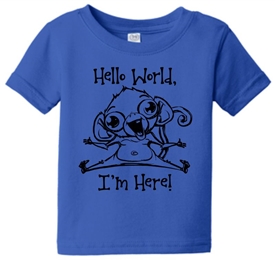Hello World I'm Here Monkey Toddler Infant T-Shirt Blue