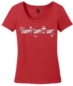 Merry Christmas Scoop Neck Tee Shirt in Red