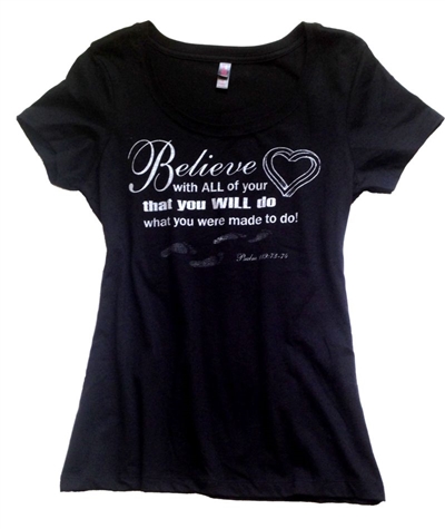 Believe With All Your Heart Scoop Neck Tee Black