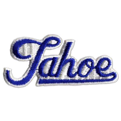 Tahoe California Vintage 1970s Embroidered  Blue on  White Ski Patch, 1 3/4 x 3 3/4 inches