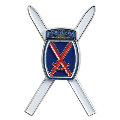 10th Mountain Division Logo White Cross Skis Hat and Backpack Pin