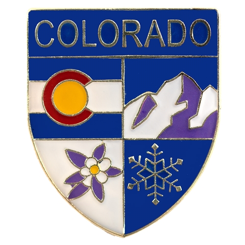 Colorado  Shield Retro 1970s Ski Pin, 1  x  3/4 inches