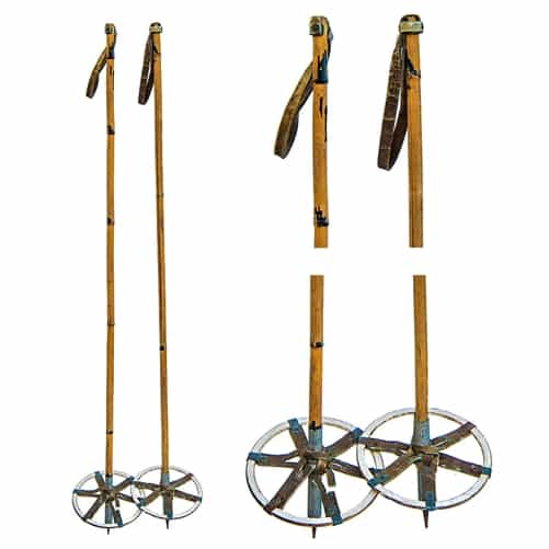 1940's Vintage Bamboo Ski Poles with White Wood Baskets
