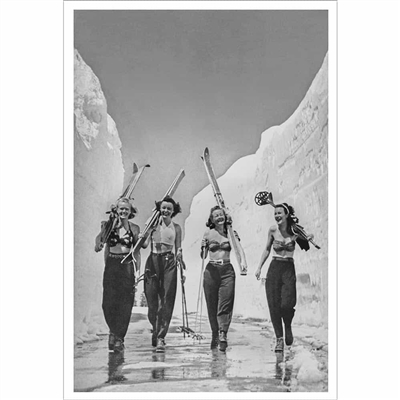 Vintage poster of Babes, Sun, Snow and Skiing, 1940s, 20 x 30 inches (Black & White or Sepia)