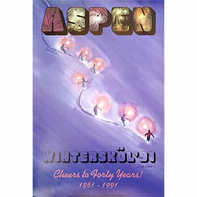 Aspens 40th Anniversary Ski Poster, Signed By Linda Roberts