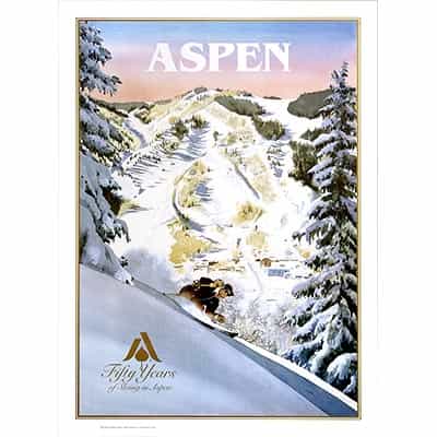 Ski Poster of Aspens 50th Winterskol Anniversary, Signed By Linda Roberts