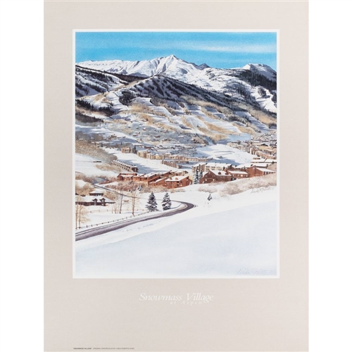 Snowmass Village Watercolor Print, Signed By Linda Roberts, 18 x 24 inches