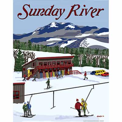 Sunday River Maine Vintage Art Deco Ski Poster