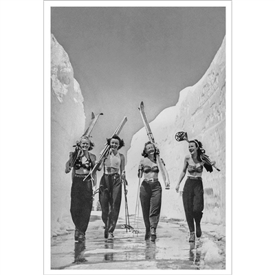 Vintage Photo of the Girls Gone Skiing 1940s Ski Photo (Black & White or Sepia, 2 Sizes: 8 x 10 and 11 x 14 inches)