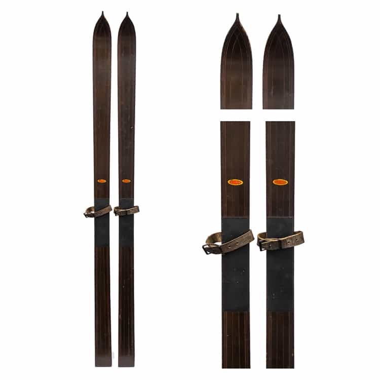 1920's Lund Antique Touring Skis with mortise and leather bindings