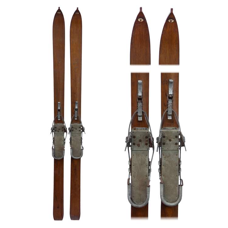 1930's Northland Peerless FIS Vintage Downhill Skis with Bear Trap & Cable Bindings