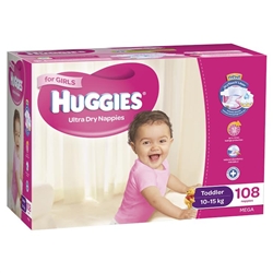 Huggies Toddler Girl Nappies (10-15 kg) Bulk - 108 nappies