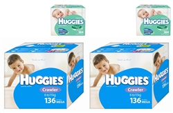 Huggies Crawler Boy Nappies Bulk 136 + Huggies Baby Wipes