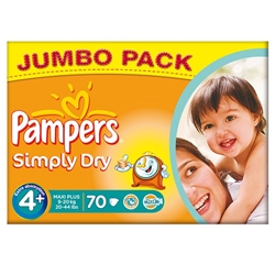 Pampers Nappies Simply Dry 4+  9-20kg  70