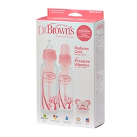 Dr Browns Special Edition 240ml Pink Standard Polypropylene bottles 2pk  and PreVent soother
