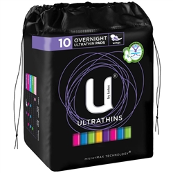 U by Kotex Feminine Care Ultrathin Winged Pads - Overnight 10's