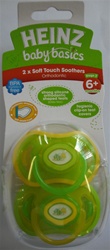 Heinz Baby Basics Soft Touch Orthodontic x 2 Pacifiers 6m+ Lime Green/Yellow