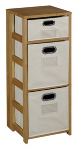Flip Flop 34" Square Folding Bookcase with Folding Fabric Bins - Medium Oak/Natural