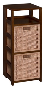 Flip Flop 34" Square Folding Bookcase with 2 Full Size Wicker Storage Baskets - Mocha Walnut/Natural