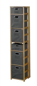Flip Flop 67" Square Folding Bookcase with Folding Fabric Bins - Medium Oak/Grey