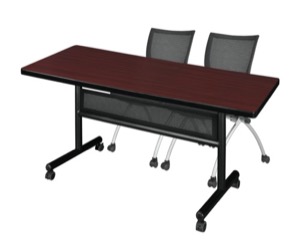 60" x 30" Flip Top Mobile Training Table with Modesty Panel - Mahogany and 2 Apprentice Nesting Chairs
