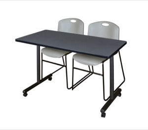 48" x 24" Kobe T-Base Mobile Training Table - Grey & 2 Zeng Stack Chairs - Grey