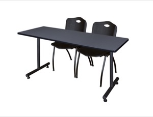 72" x 30" Kobe Training Table - Grey and 2 "M" Stack Chairs - Black
