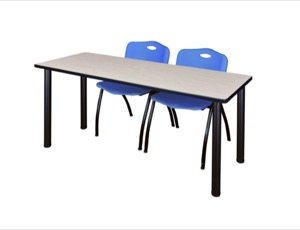 72" x 24" Kee Training Table - Maple/ Black & 2 'M' Stack Chairs - Blue