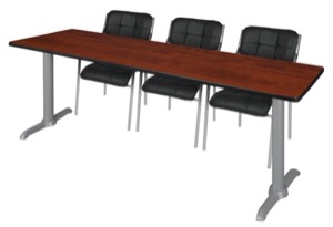 Via 84" x 24" Training Table - Cherry/Grey & 3 Uptown Side Chairs - Black