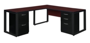 Structure 72" x 30" Double Metal Pedestal L-Desk with 42" Return - Mahogany/Black