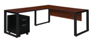 Structure 66" x 30" Single Mobile Pedestal L-Desk with 42" Return - Cherry/Black
