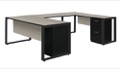 Structure 66" x 30" Double Metal Pedestal U-Desk with 48" Bridge - Maple/Black