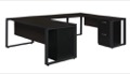 Structure 72" x 30" Double Metal Pedestal U-Desk with 42" Bridge - Mocha Walnut/Black