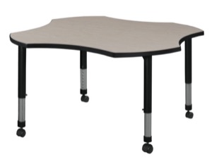 48" Clover Shaped Height Adjustable Mobile Classroom Table - Maple