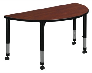 48" x 24" Half Round Height Adjustable Mobile Classroom Table - Cherry