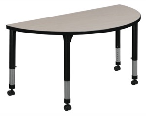 48" x 24" Half Round Height Adjustable Mobile Classroom Table - Maple
