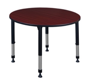 Kee 48" Round Height Adjustable Classroom Table  - Mahogany