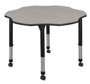 60" Flower Shaped Height Adjustable  Mobile Classroom Table - Maple