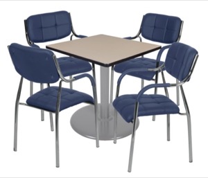 Via 30" Square Platter Base Table - Beige/Grey & 4 Uptown Side Chairs - Navy