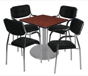 Via 30" Square Platter Base Table - Cherry/Grey & 4 Uptown Side Chairs - Black