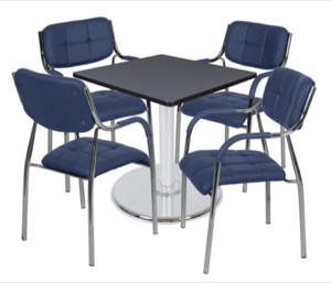 Via 30" Square Platter Base Table - Grey/Chrome & 4 Uptown Side Chairs - Navy