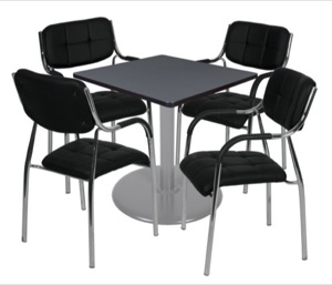Via 30" Square Platter Base Table - Grey/Grey & 4 Uptown Side Chairs - Black